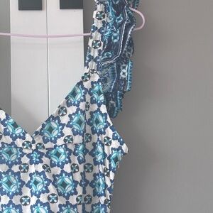 Anthropologie Haute Hippie Cotton Teal and White Patterned Maxi Dress